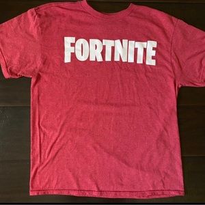 Fortnight White Logo Boy's Youth Short Sleeve T-shirt Large(10-12) red